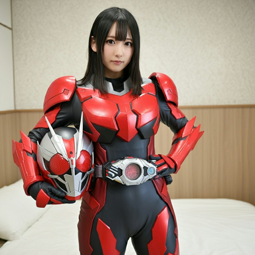 女性仮面ライダーonベッド