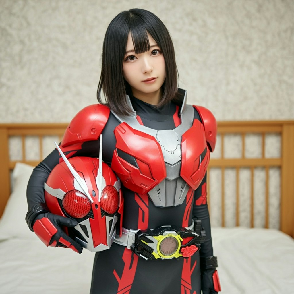 女性仮面ライダーonベッド