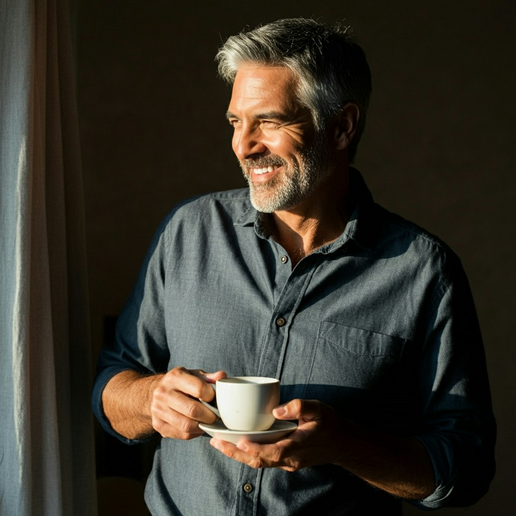 コーヒーを飲む男性