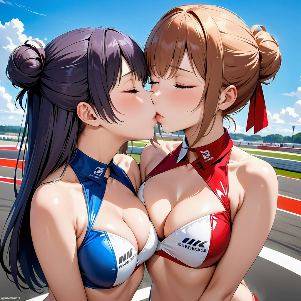 イラスト調キスするレースクイーン