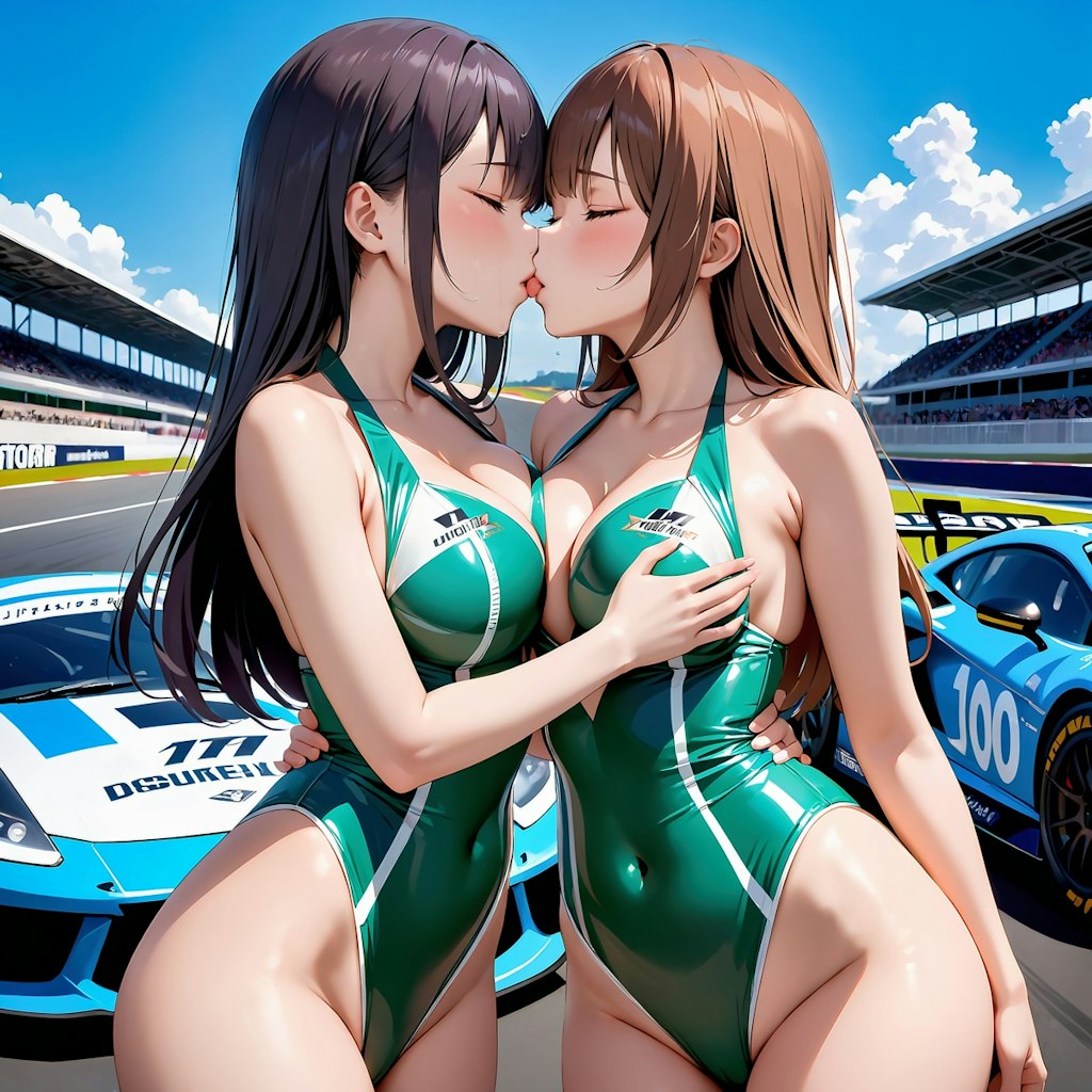 イラスト調キスするレースクイーン