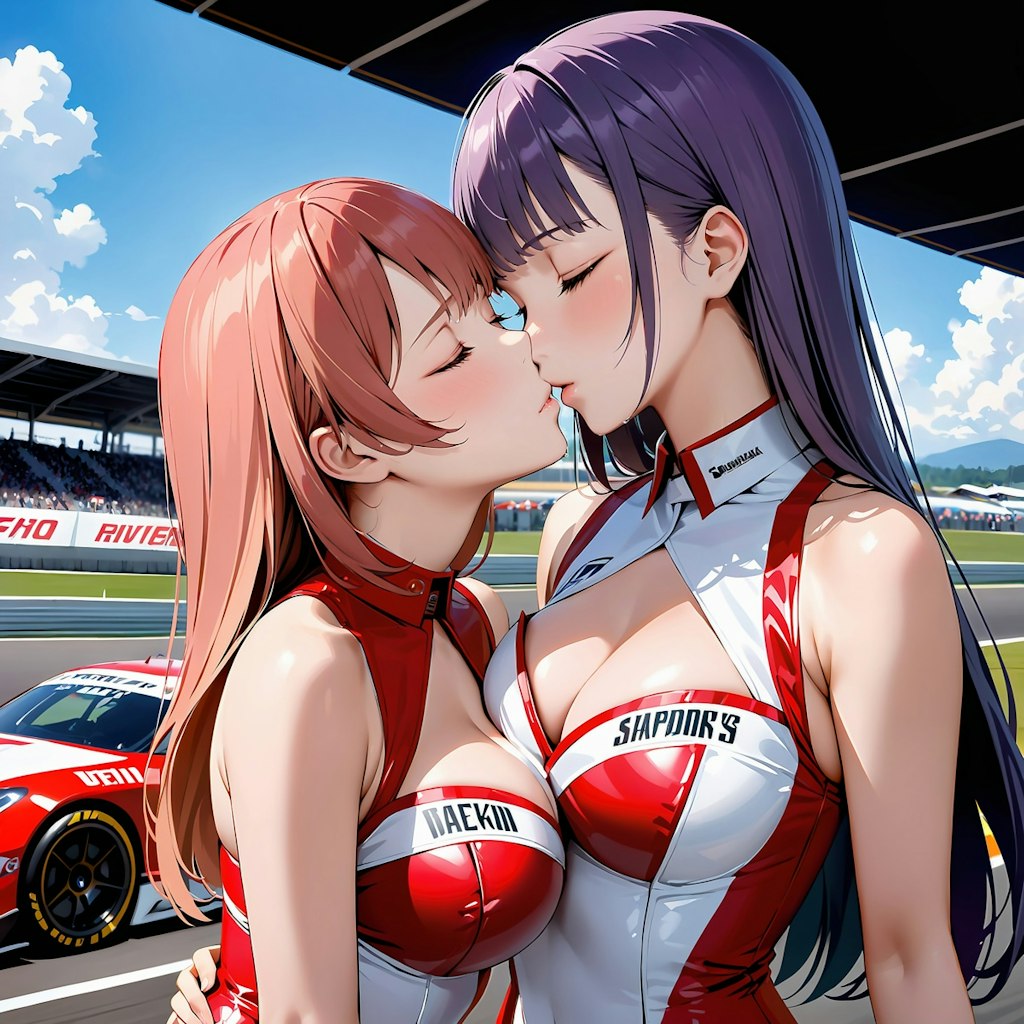 イラスト調キスするレースクイーン