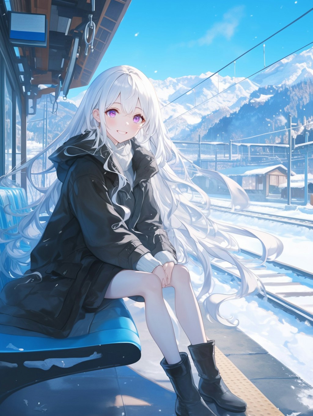 電車を待つ女の子 Girl waiting for the train