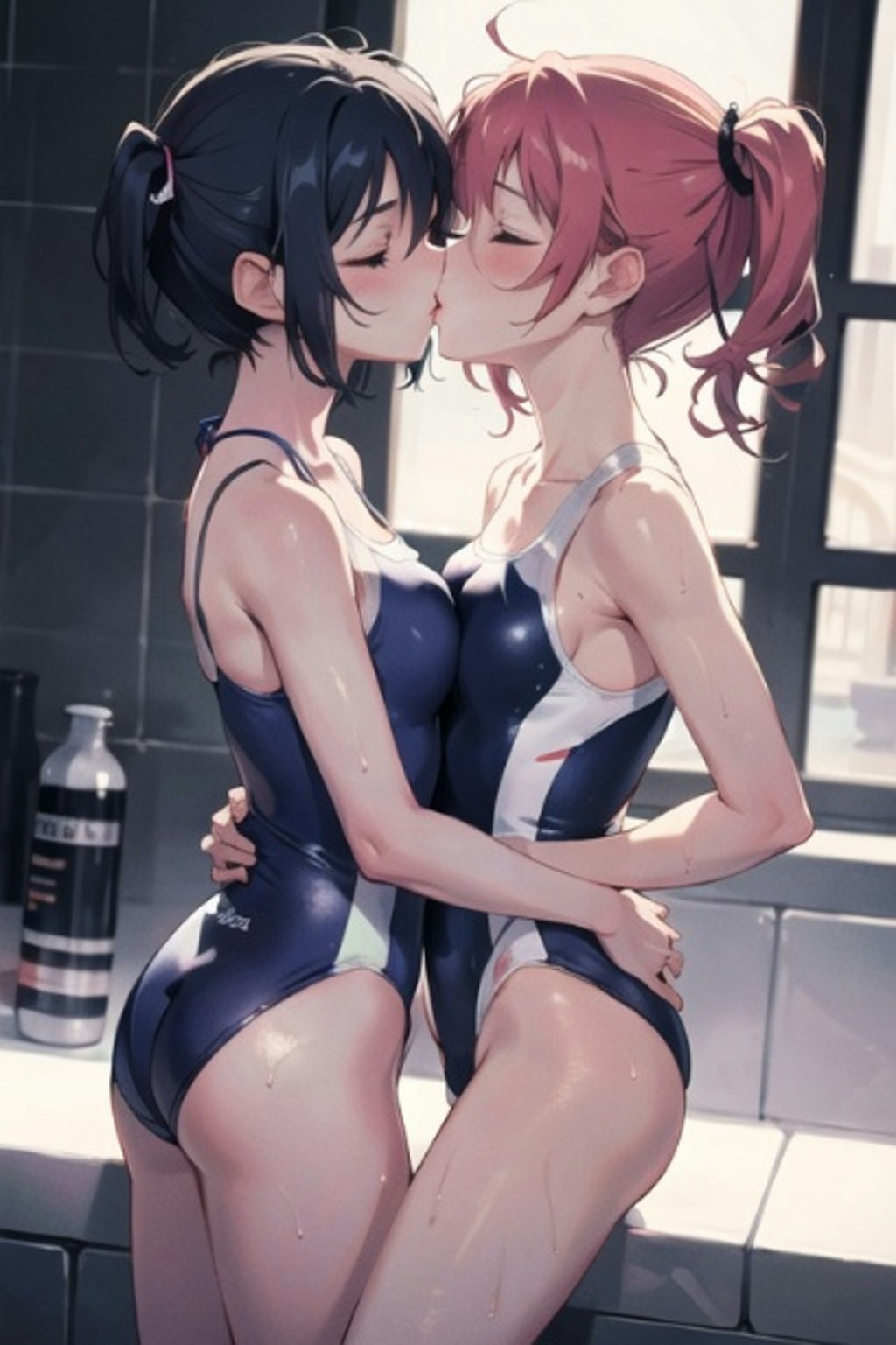 スク水の女の子同士で百合キス