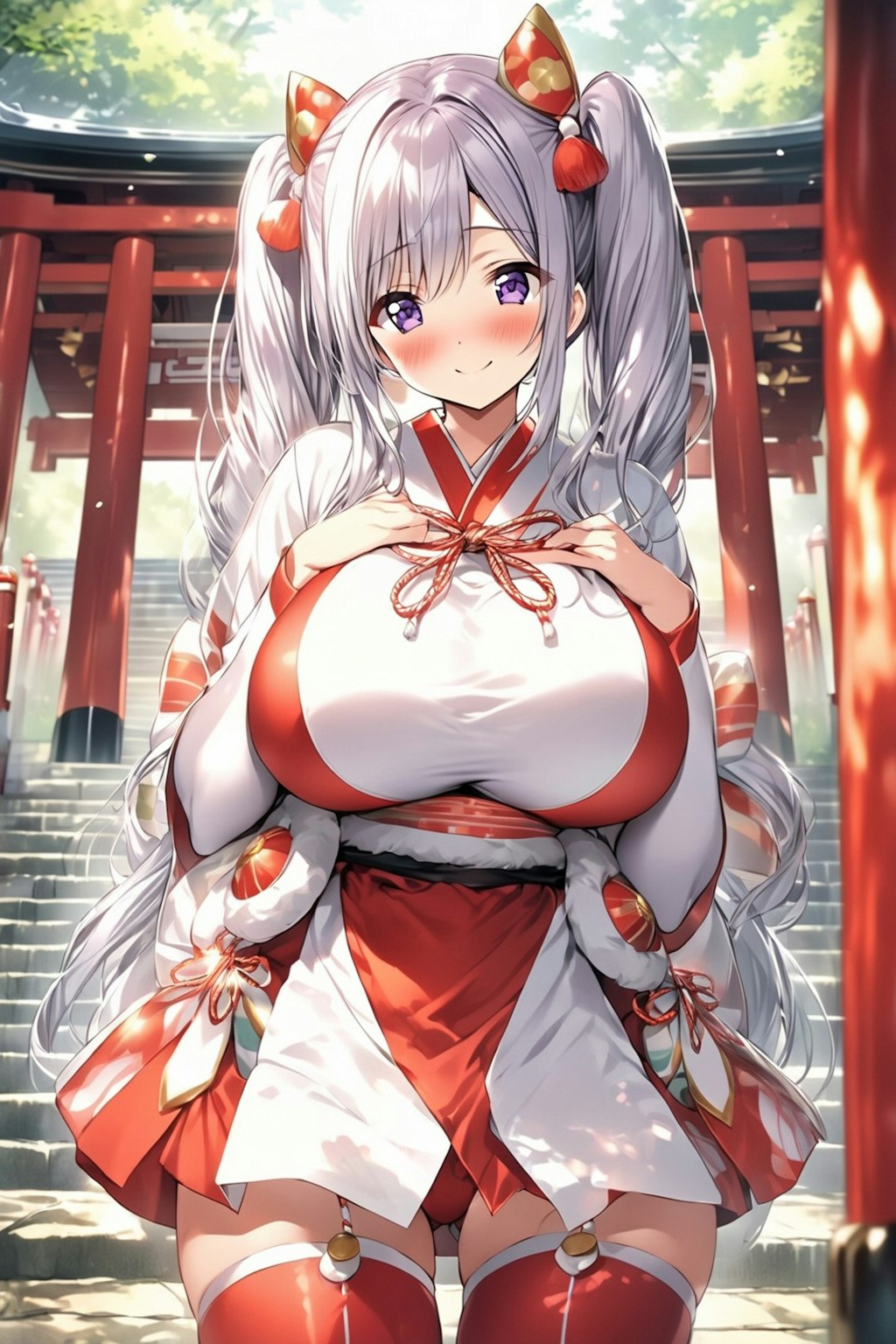 神社で巫女コスプレ