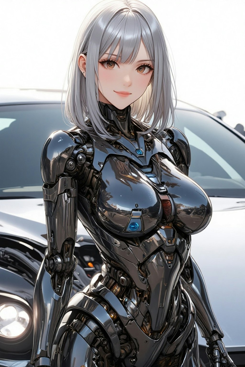 黒塗りの高級車とメカ子