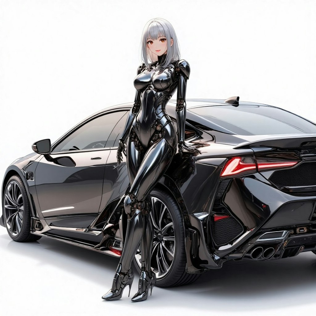 黒塗りの高級車とメカ子