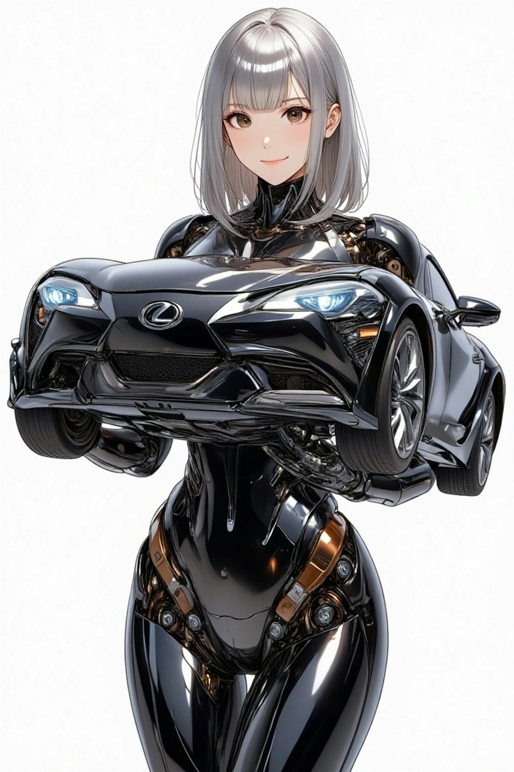 黒塗りの高級車とメカ子