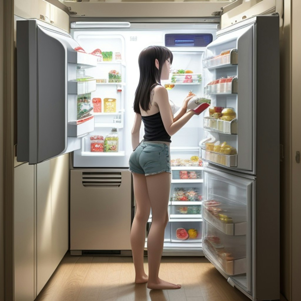 冷蔵庫をのぞく女性
