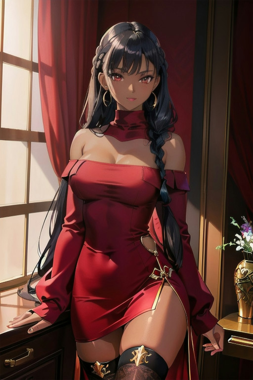 褐色ニットセータードレスギャル2