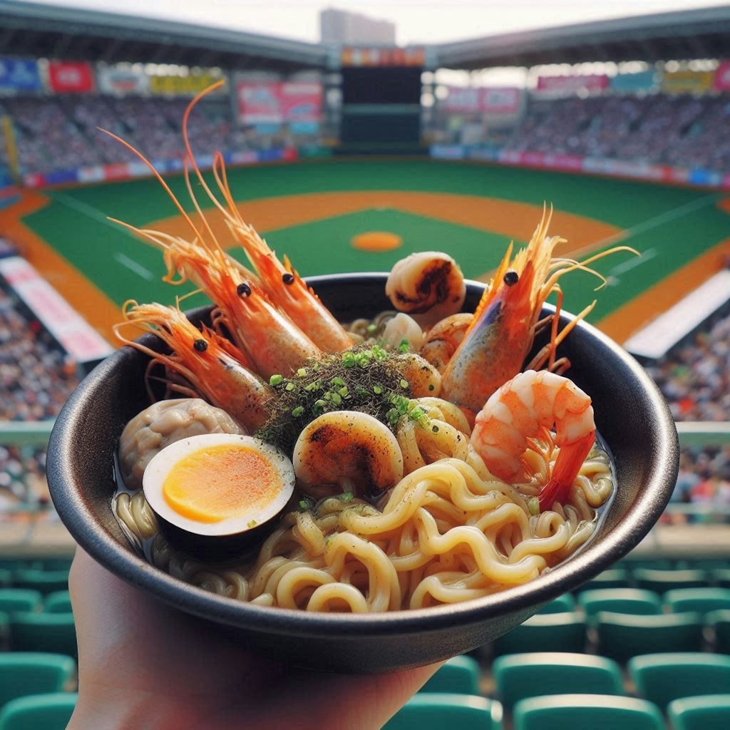 野球観戦で食べるseafood noodle