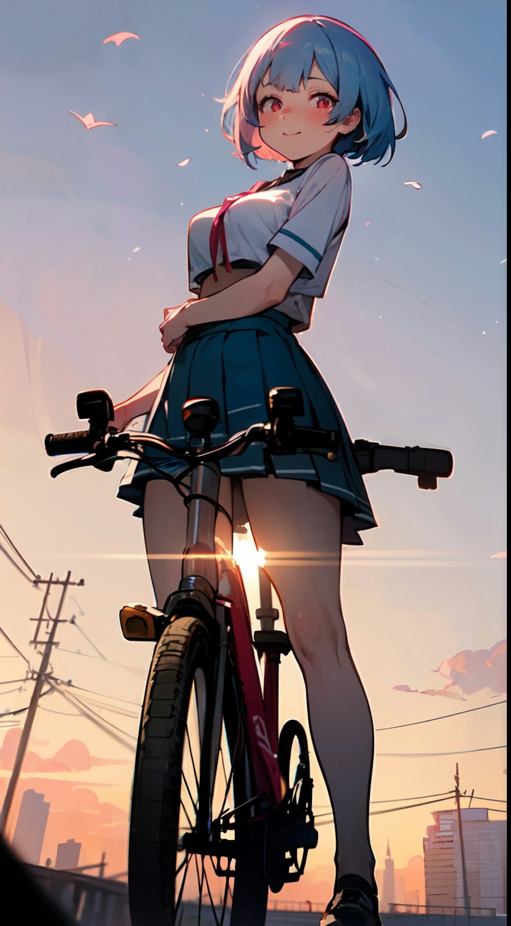 夕日の自転車娘