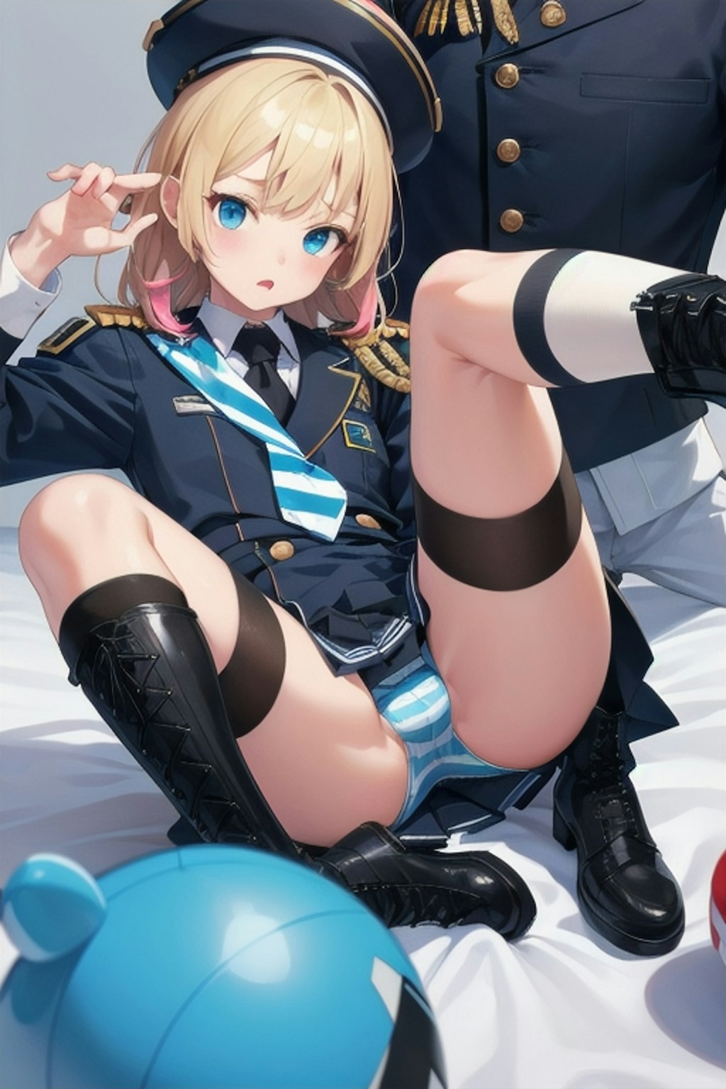 軍服縞パン少女？