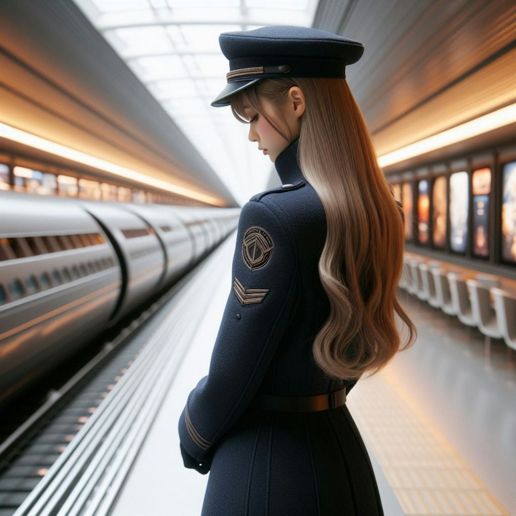 車掌さんの制服を着た…