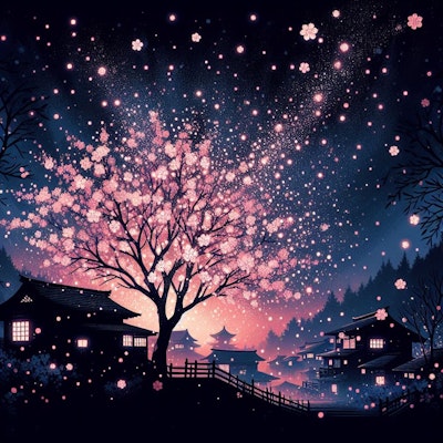 夜の桜吹雪
