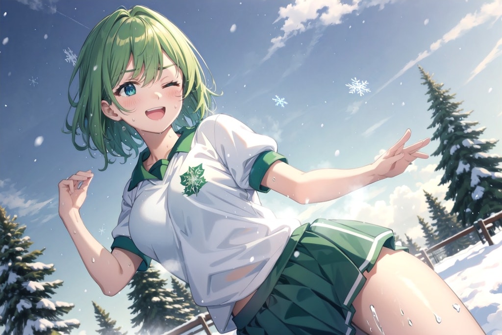 緑髪っ娘の雪遊び