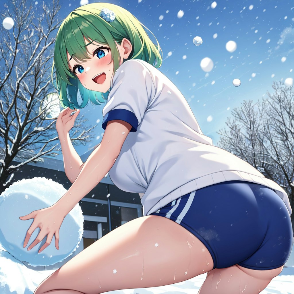 緑髪っ娘の雪遊び