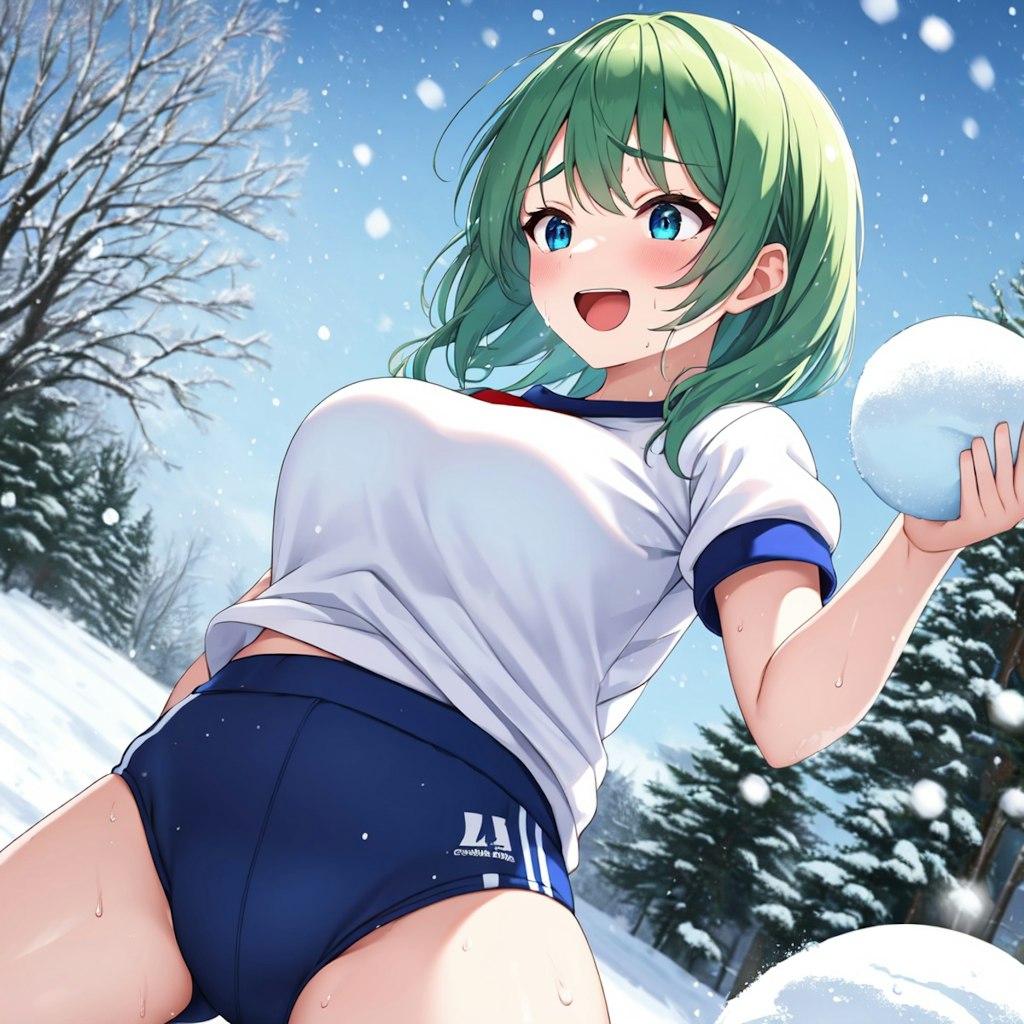 緑髪っ娘の雪遊び