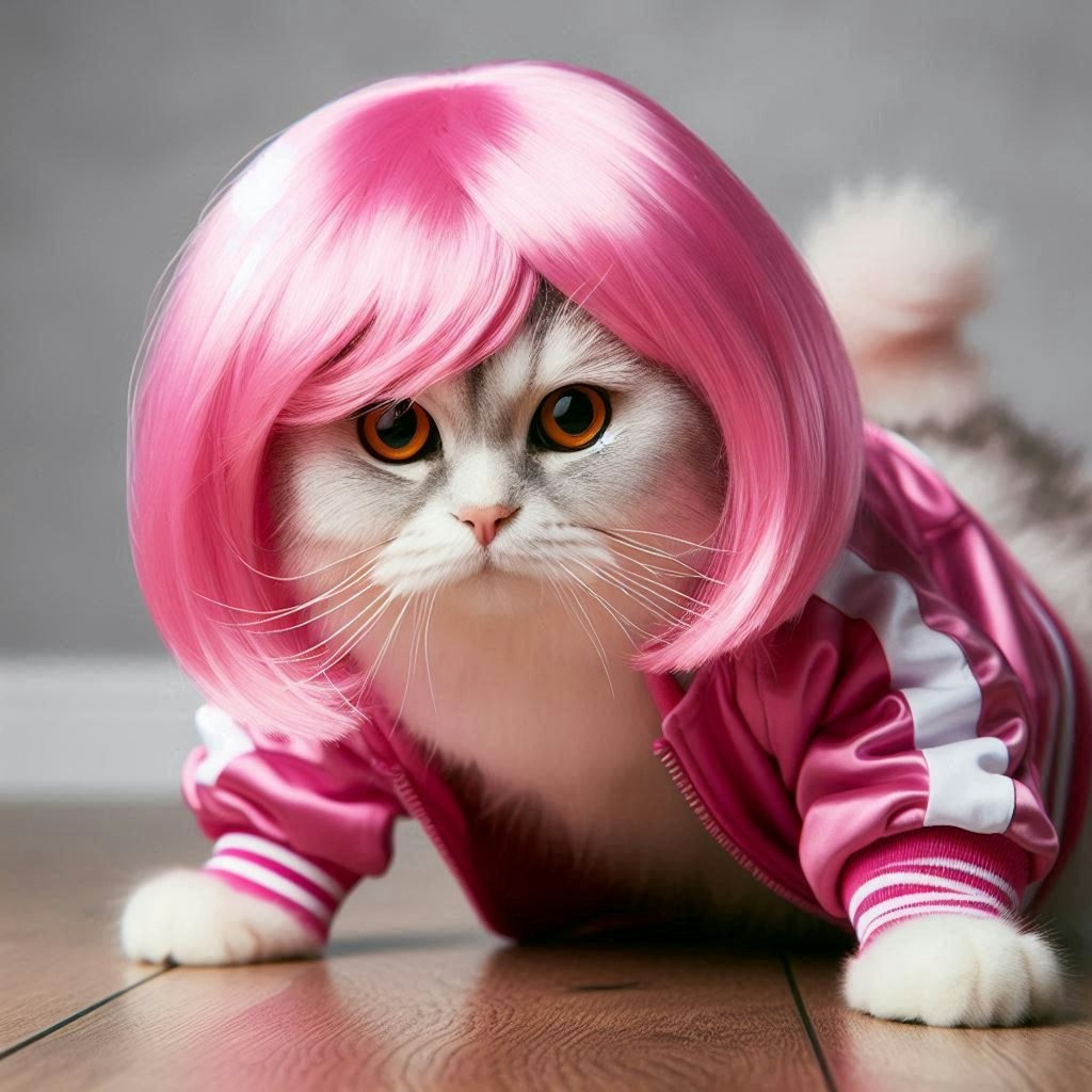 ピンク髪の猫