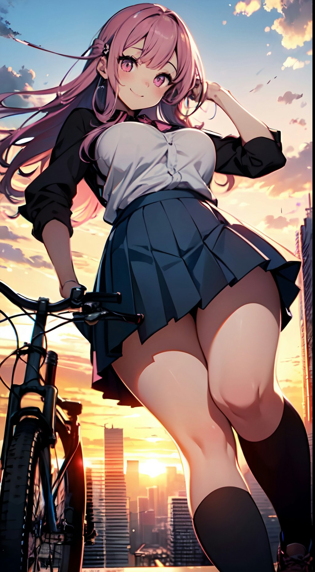 夕日の自転車娘