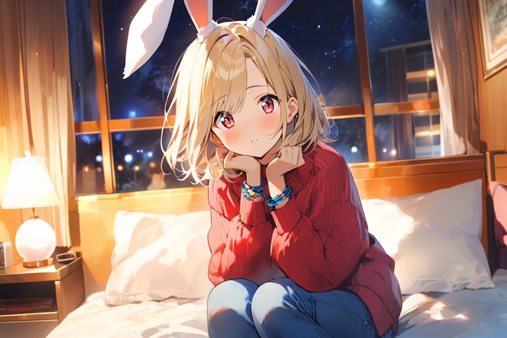 ベッドの上のミミ🐰🥕✨