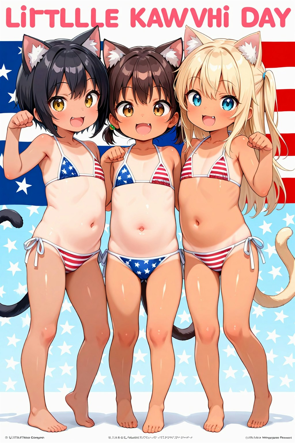 ぺたんこネコミミの星条旗ビキニ