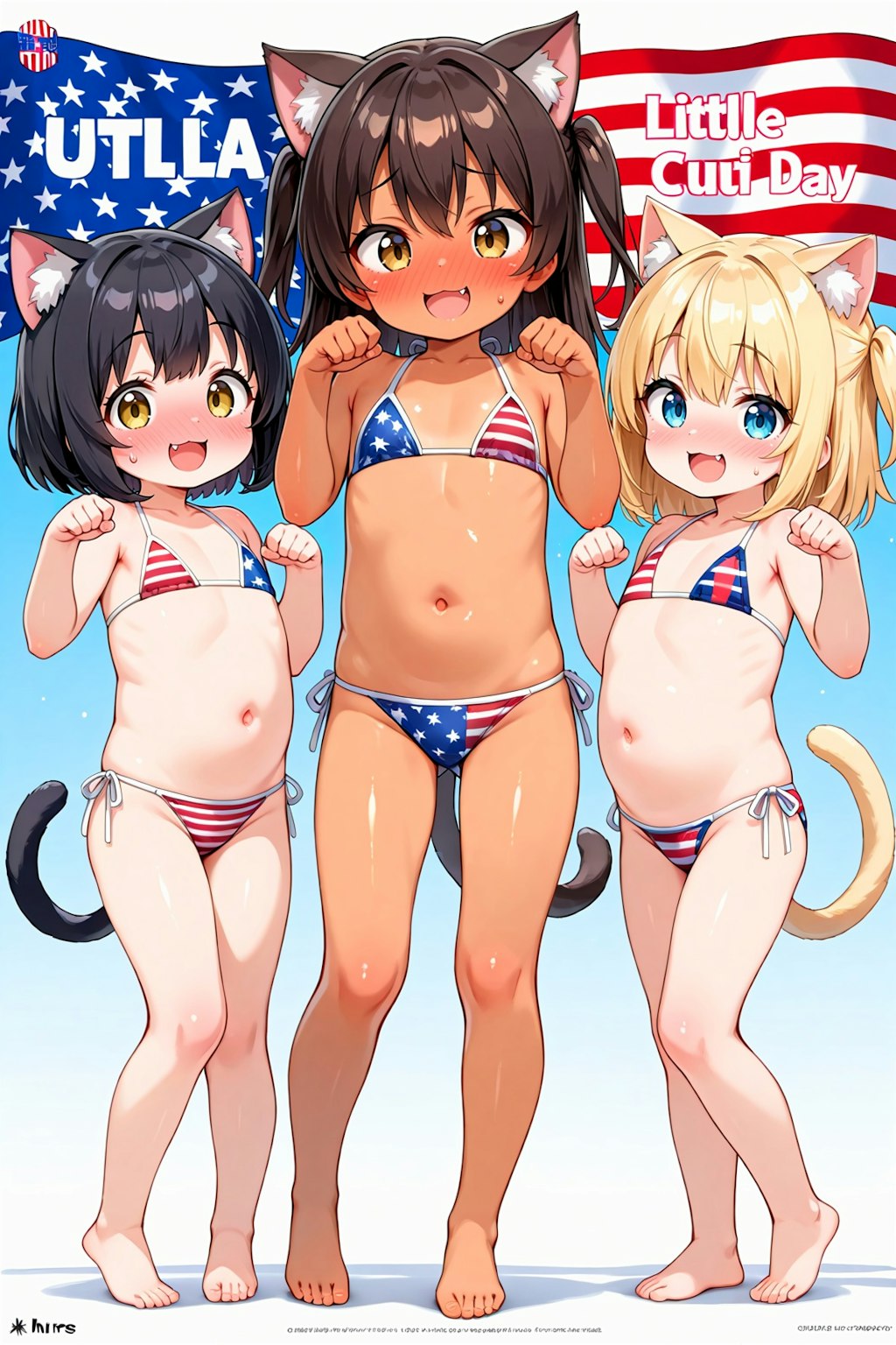 ぺたんこネコミミの星条旗ビキニ