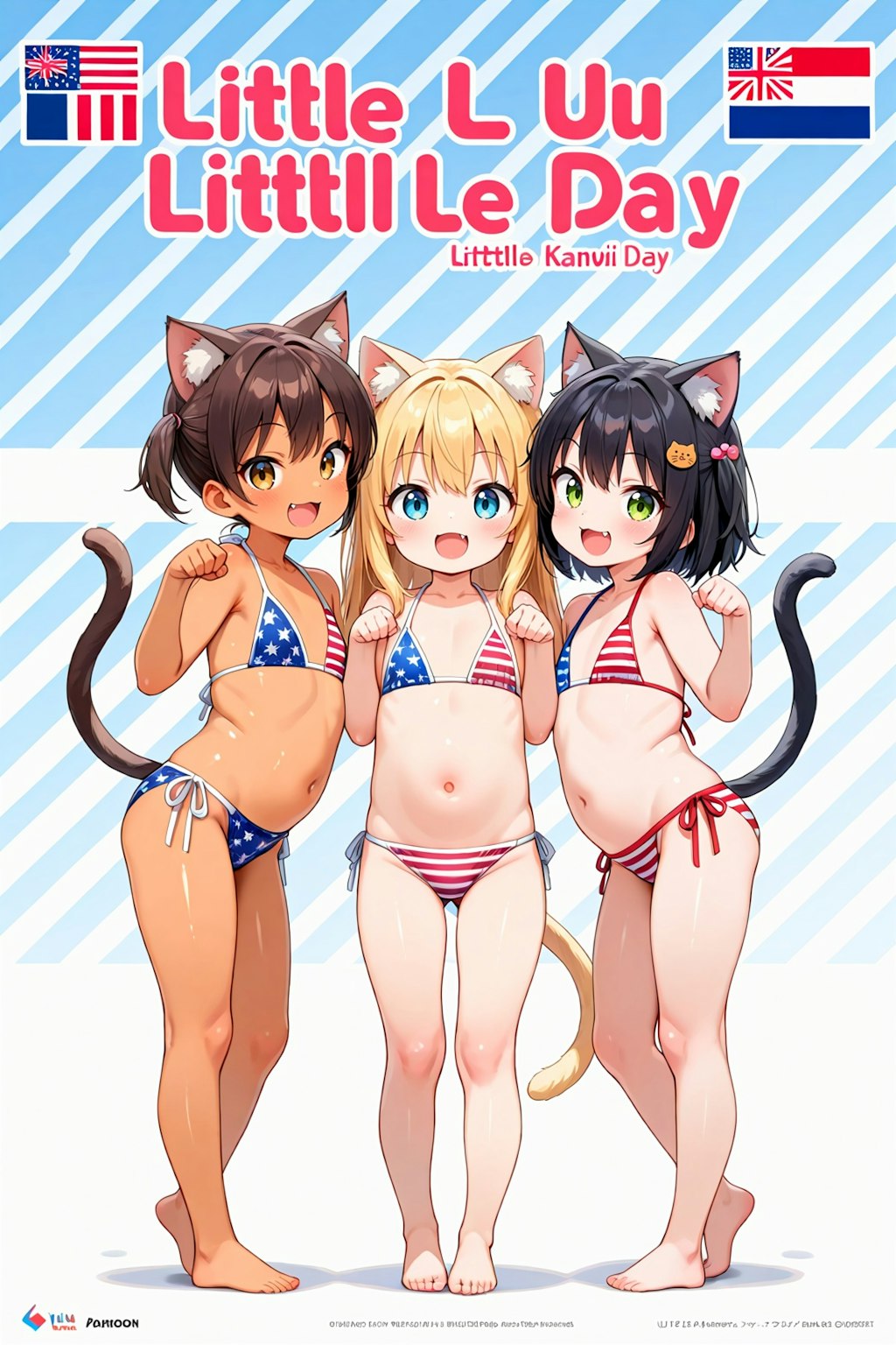 ぺたんこネコミミの星条旗ビキニ