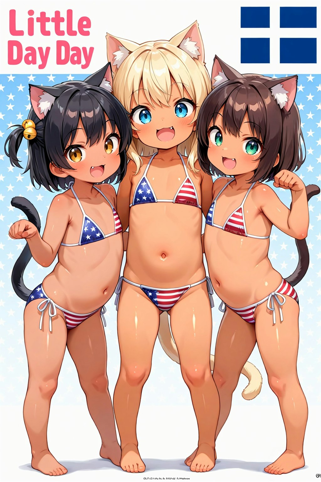 ぺたんこネコミミの星条旗ビキニ