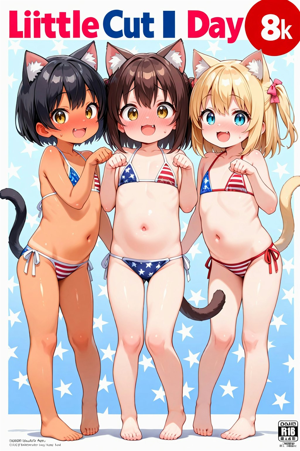 ぺたんこネコミミの星条旗ビキニ
