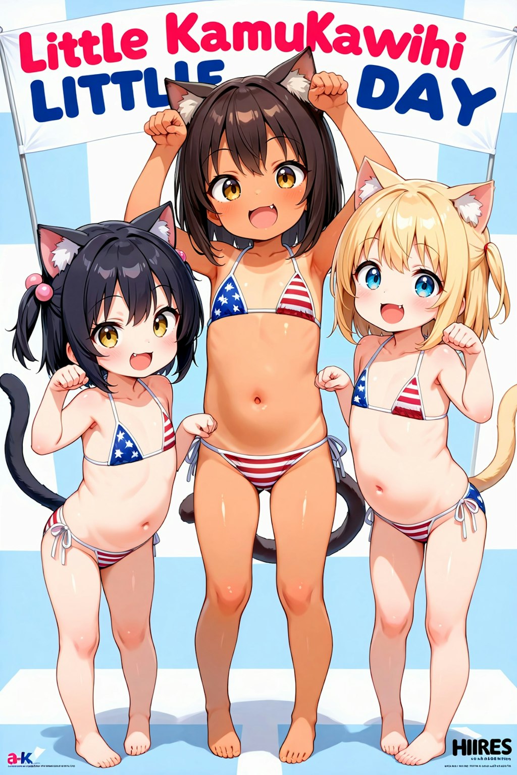 ぺたんこネコミミの星条旗ビキニ