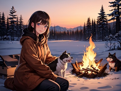 犬と冬のキャンプ
