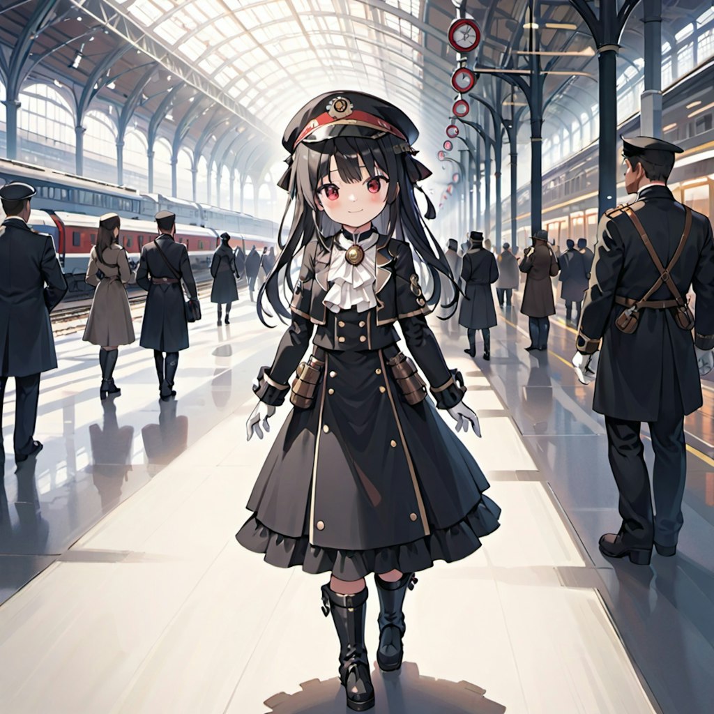 黒い制服の鉄道少女のファンアート