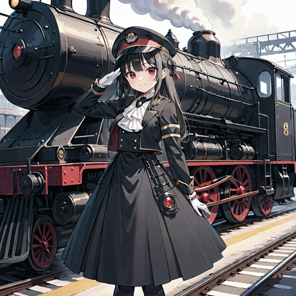 黒い制服の鉄道少女のファンアート