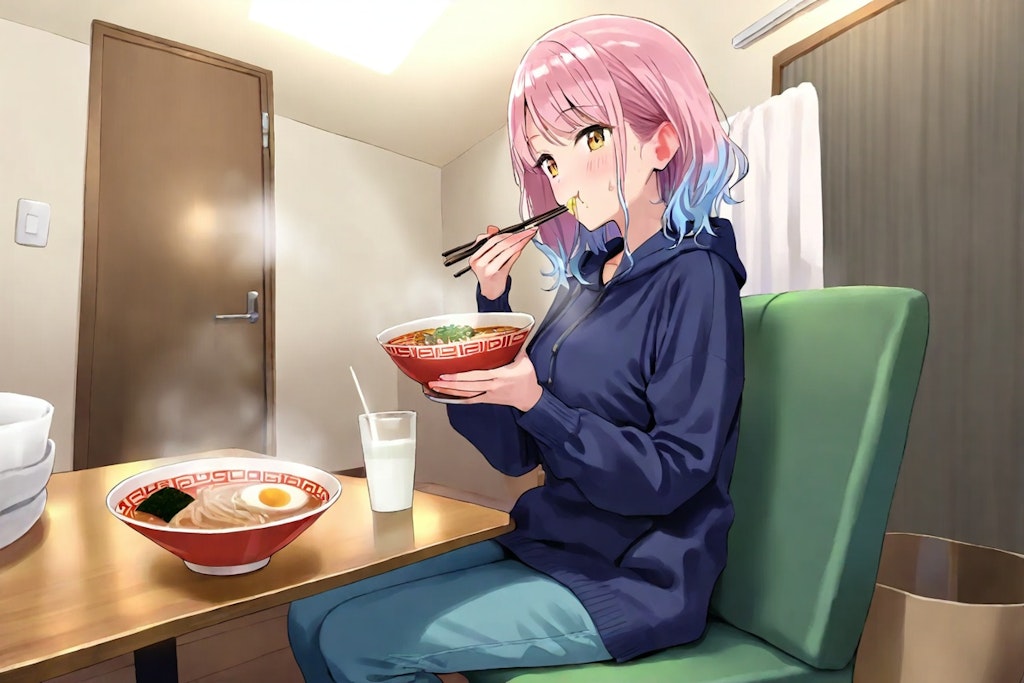 ラーメンをドカ食いする女の子