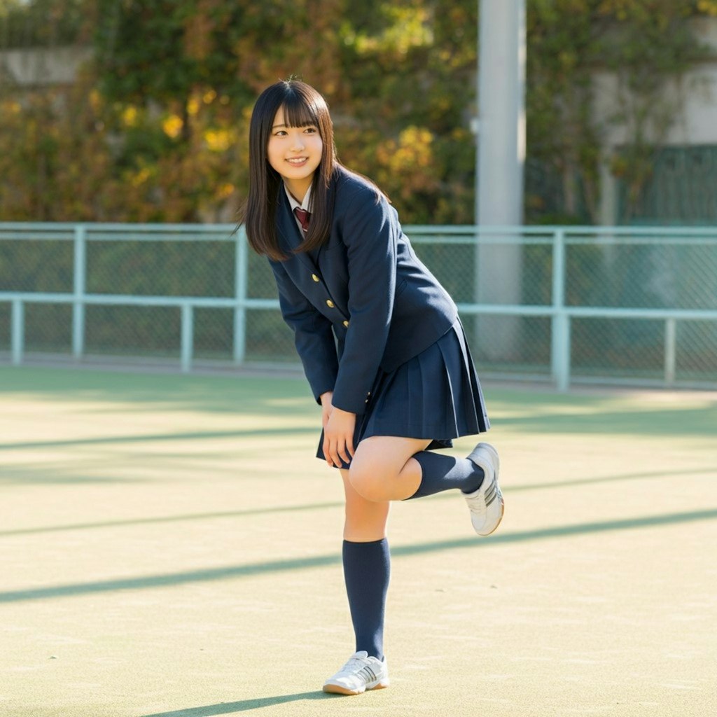 片足を上げている女学生