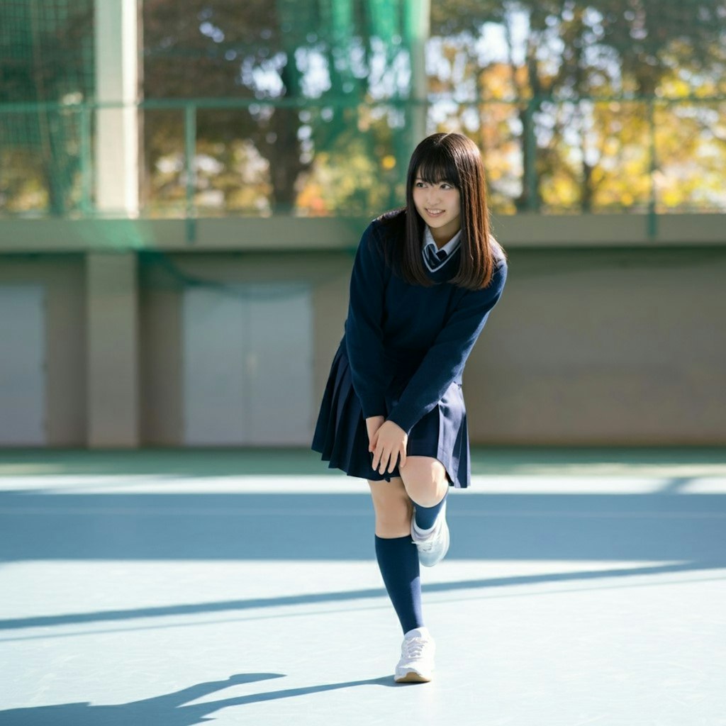 片足を上げている女学生