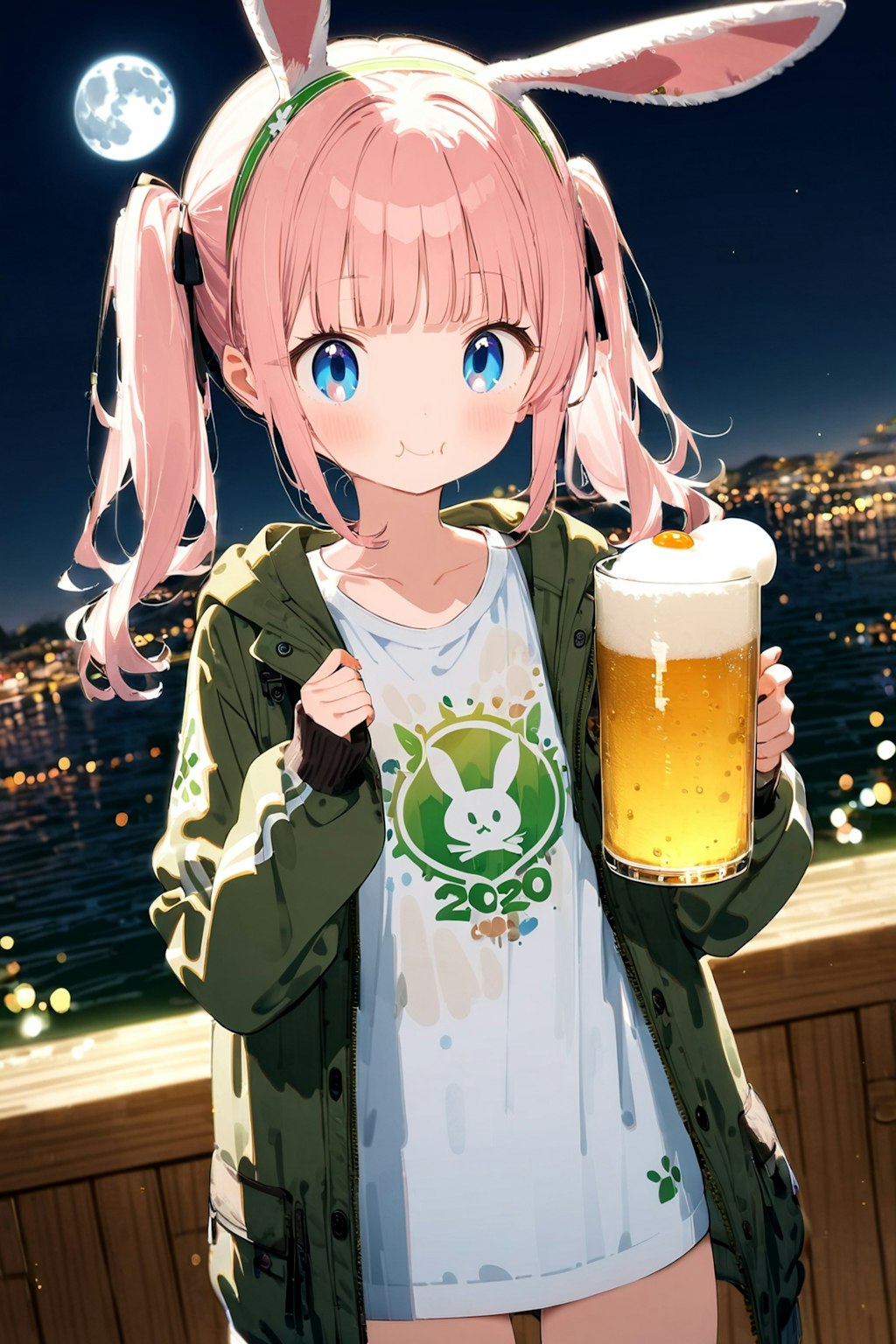 月見ビールを飲むタマダネギカちゃん 『天に向かってタマネギを！』