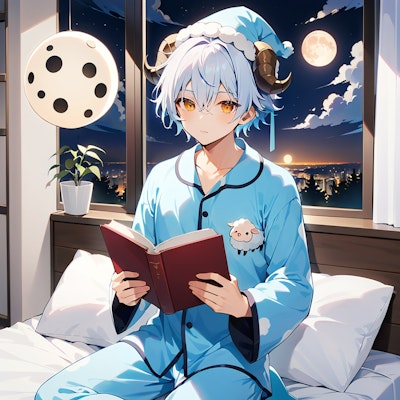 ベッドの上で本を読む
