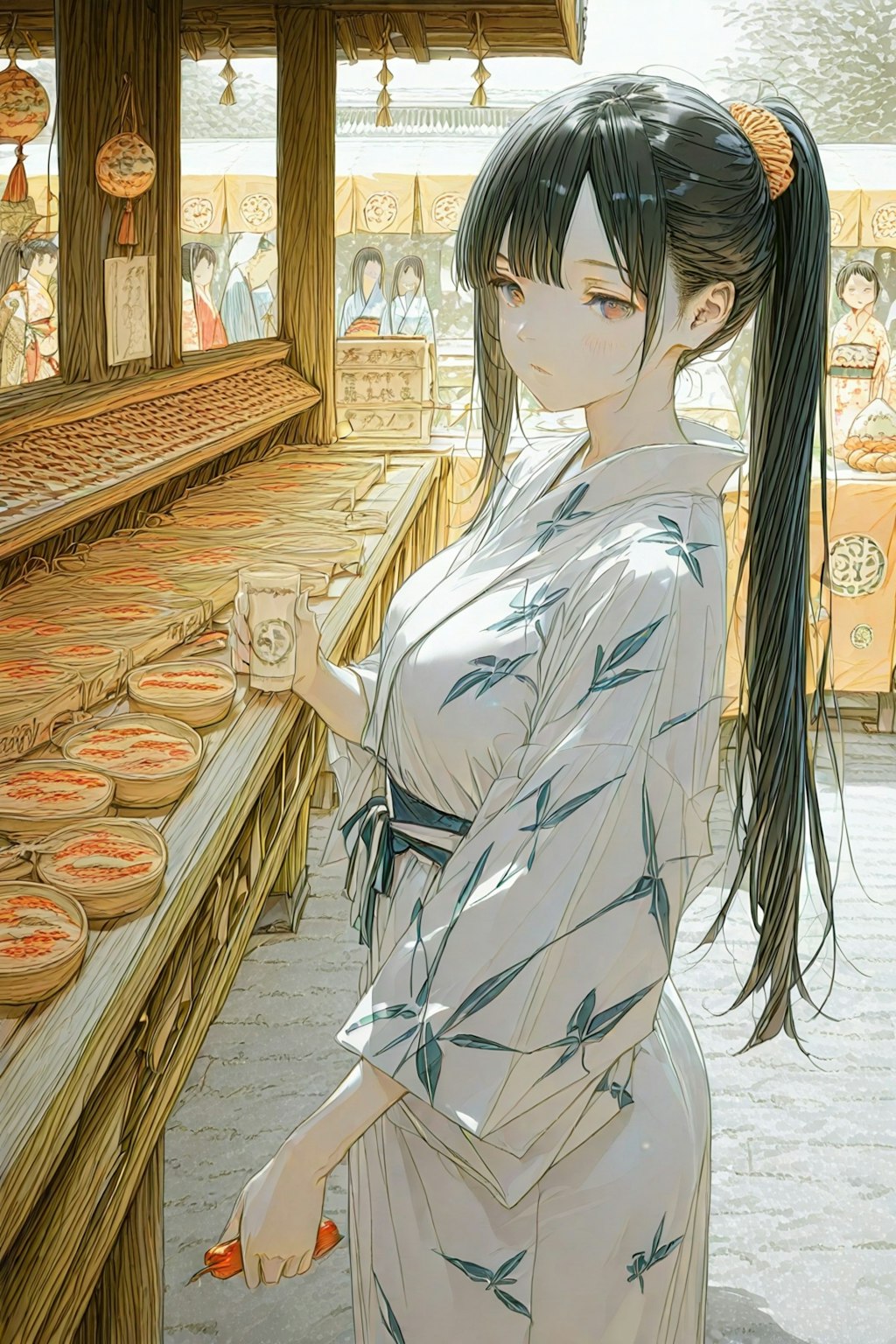 浴衣で夏祭りの境内を巡る