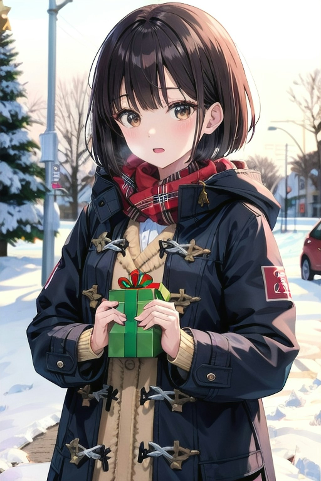 クリスマスプレゼントをあげる少女