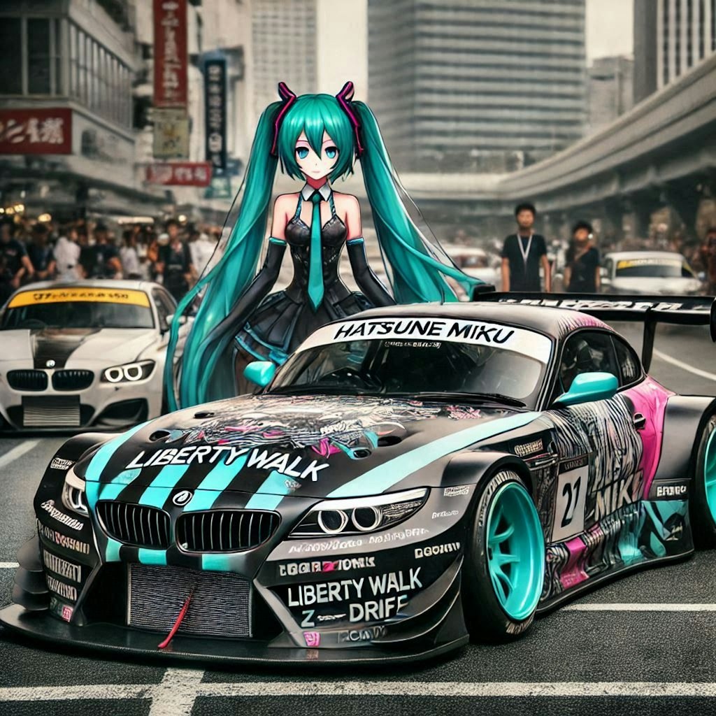 初音ミクキャラとリバティーウォークBMWZ4のドリ車