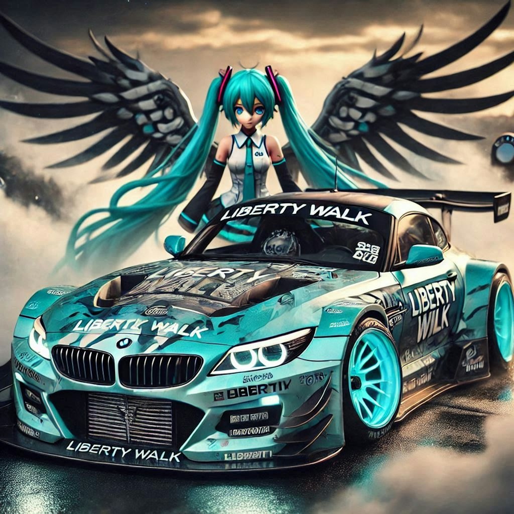 初音ミクキャラとリバティーウォークBMWZ4のドリ車