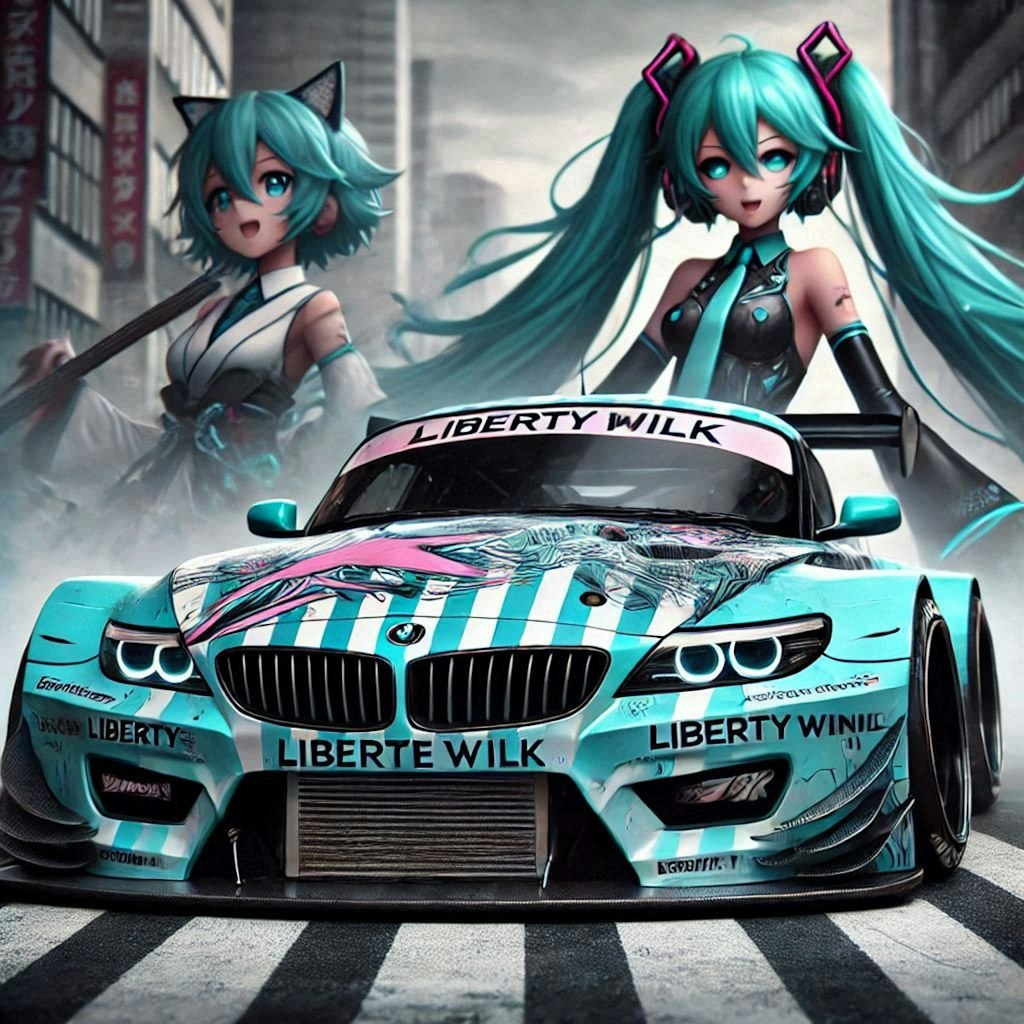 初音ミクキャラとリバティーウォークBMWZ4のドリ車