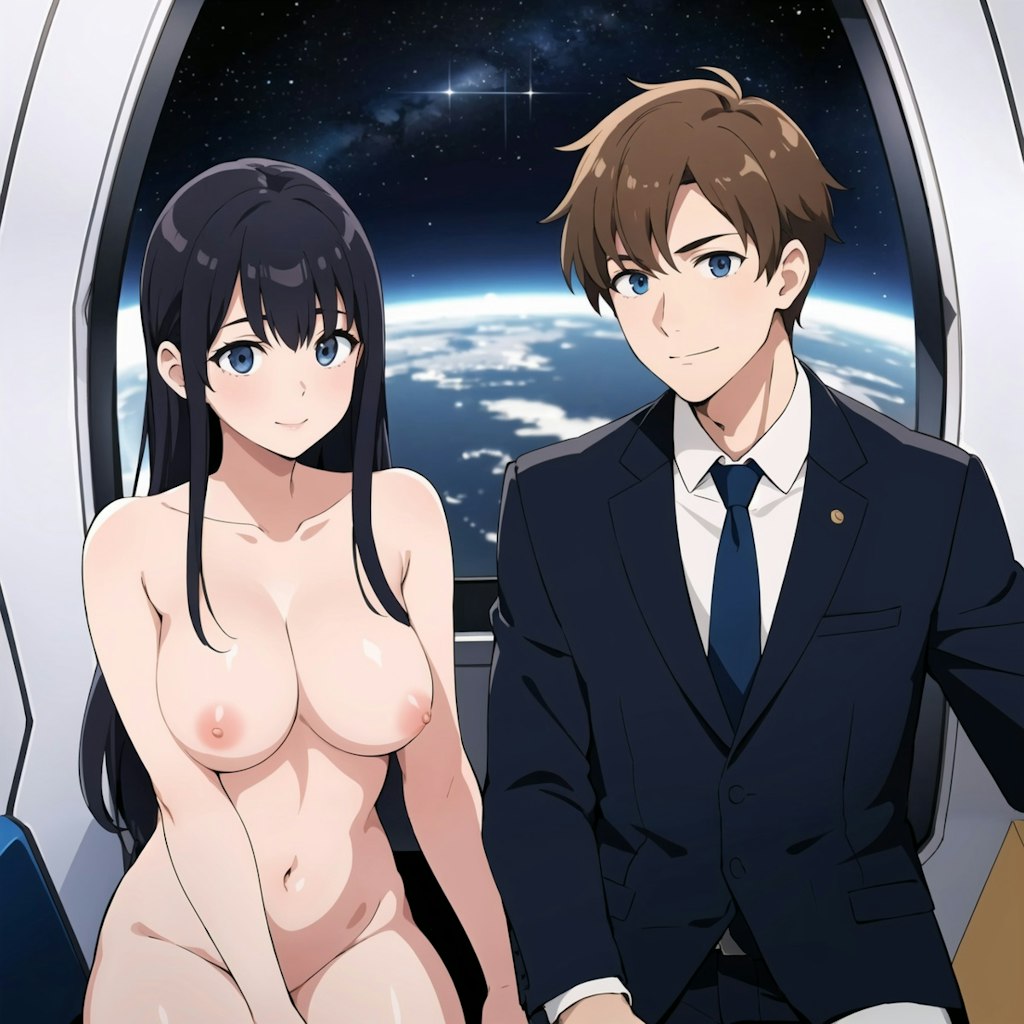 宇宙ホテルでイケメンと全裸美少女が宿泊