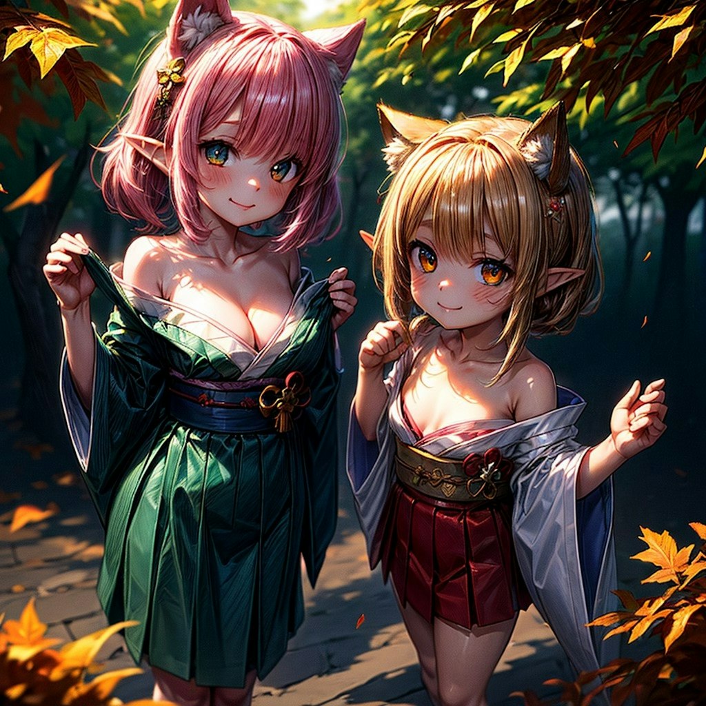 紅葉とケモ耳エルフさん