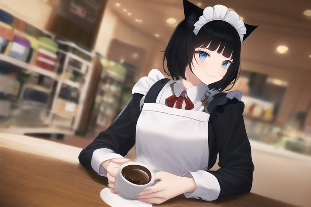 猫耳さん、コーヒーを飲む