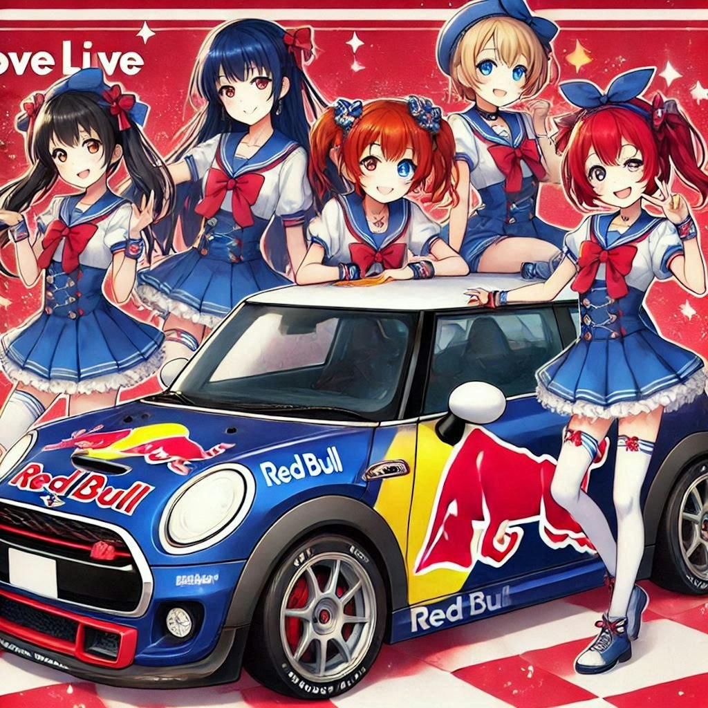 ラブライブキャラとレッドブルミニクーパー