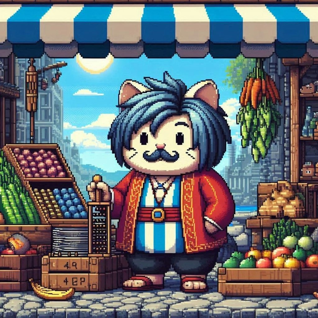 油絵アニメドット絵風古代ギリシャ市場で買い物勇者コスプレ人妻23歳＆商人