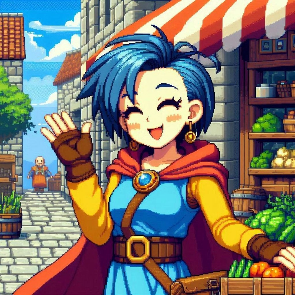 油絵アニメドット絵風古代ギリシャ市場で買い物勇者コスプレ人妻23歳＆商人